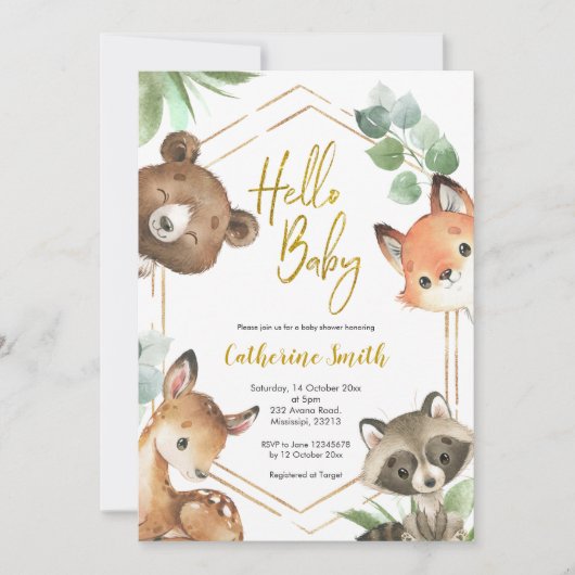 hallo Baby Woodland Baby shower Uitnodiging (Voorkant)