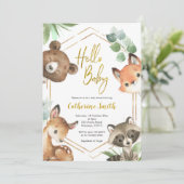 hallo Baby Woodland Baby shower Uitnodiging (Staand voorkant)