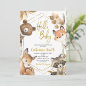 hallo Baby Woodland Baby shower Uitnodiging (Staand voorkant)