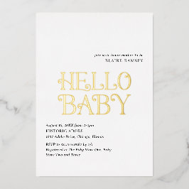 Hallo Baby Zwart Wit Modern Baby shower Folie Uitnodiging