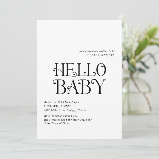 Hallo Baby Zwart Wit Modern Baby shower Kaart (Staand voorkant)