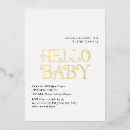 Hallo Baby Zwart Wit Moderne Baby Shower Folie Uitnodiging