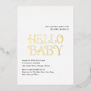 Hallo Baby Zwart Wit Moderne Baby Shower Folie Uitnodiging