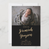 Hallo Baby Zwarte Goud Foto Collage Geboorte Aankondiging (Achterkant)