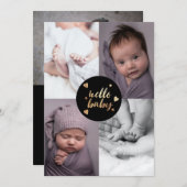 Hallo Baby Zwarte Goud Foto Collage Geboorte Aankondiging (Voorkant / Achterkant)