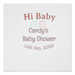 hallo babyfeestje blauw oranje bloem trendy retro  perfect poster