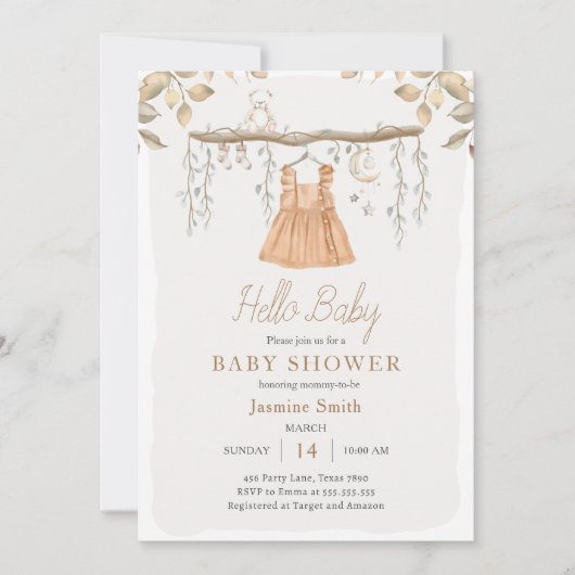 Hallo Babykleding Meisje Bohemian Baby shower Kaart (Voorkant)