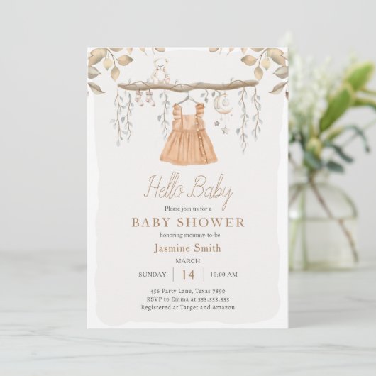 Hallo Babykleding Meisje Bohemian Baby shower Kaart (Staand voorkant)