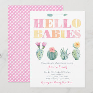 hallo baby's! Colorful Cactus Twins Baby shower Kaart