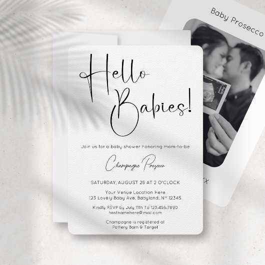 Hallo Baby's Modern Script Baby shower Invitation Kaart