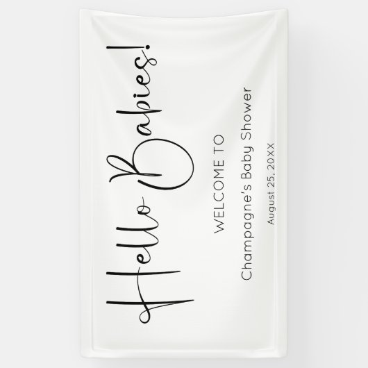 Hallo Baby's Modern Script-Baby shower Spandoek (Verticaal)