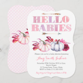 hallo baby's! Twin Girls Pumpkin Baby shower Party Kaart