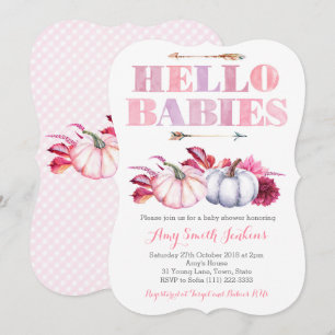 hallo baby's! Twin Girls Pumpkin Baby shower Party Kaart