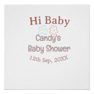 hallo babyshower blauw oranje bloem trendy retro m perfect poster