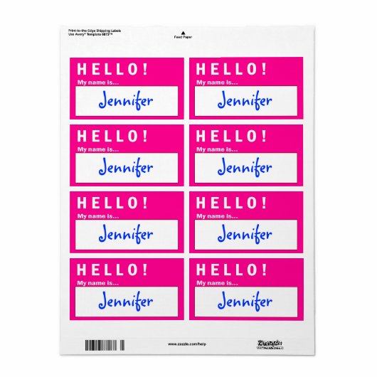 Hallo < Badge Naam Badge Labels (Full Sheet)
