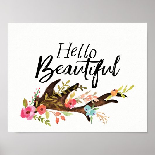 hallo Beauful Antler en Flowers Poster (Voorkant)