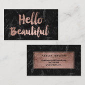 hallo Beauful faux roos Gold script zwarte marmer Visitekaartje (Voorkant / Achterkant)