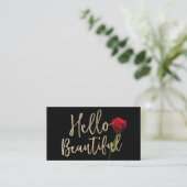 hallo Beauful Gold Typography Red Rose Flower Visitekaartje (Staand voorkant)