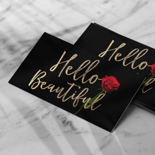 hallo Beauful Gold Typography Red Rose Flower Visitekaartje