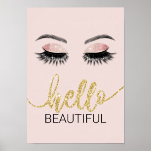 hallo Beauful Lashes Gold Typography Salon Poster