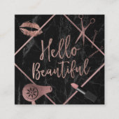 hallo Beauful Roos Gold Typography Marble Salon Vierkante Visitekaartje (Voorkant)