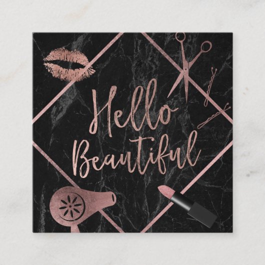 hallo Beauful Roos Gold Typography Marble Salon Vierkante Visitekaartje (Voorkant)