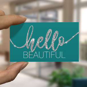 hallo Beauful Typography Beauty Salon Turquoise Visitekaartje