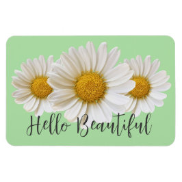 hallo Beauful White Daisies Sage Green Floral Magneet