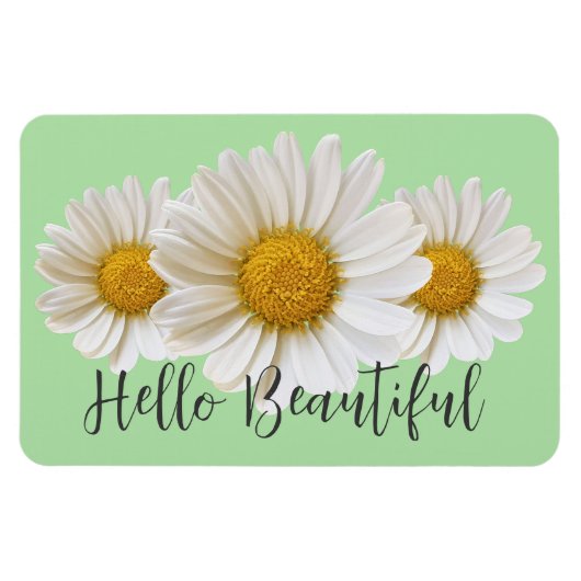 hallo Beauful White Daisies Sage Green Floral Magneet (Horizontaal)