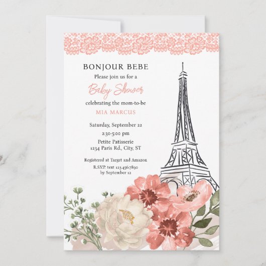 Hallo Bebe Eiffeltoren Paris Baby Shower Kaart (Voorkant)
