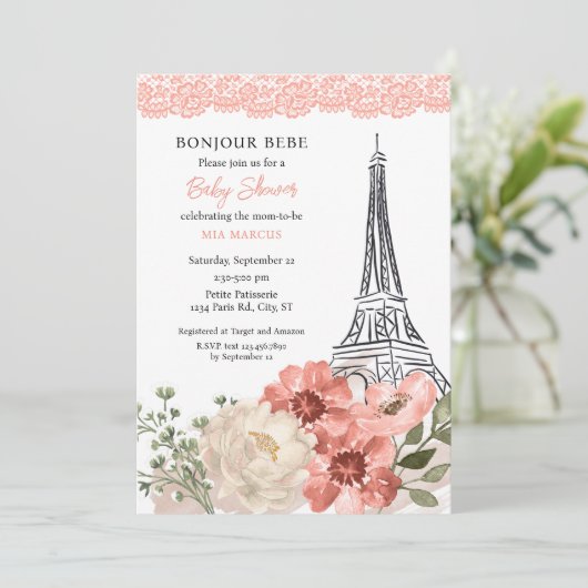 Hallo Bebe Eiffeltoren Paris Baby Shower Kaart (Staand voorkant)