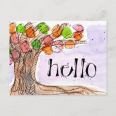 Hallo & Bedankt - Fun Leafy Tree Waterverf Briefkaart (Voorkant)