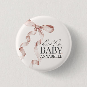 Hallo Beige Baby Bow Girl Baby shower Favors Ronde Button 3,2 Cm