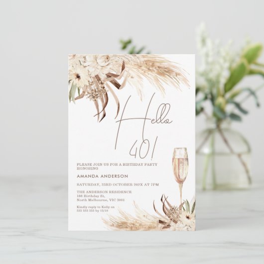 Hallo Beige bruin Boho bloemenglas Kaart (Staand voorkant)