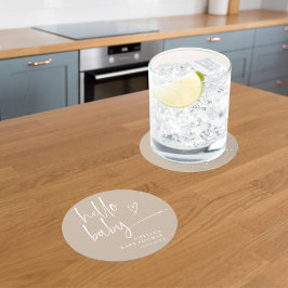 Hallo Beige minimalistisch Baby Modern Baby shower Ronde Kartonnen Onderzetter