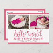 Hallo Berry Pink Aankondigingskaart (Voorkant / Achterkant)