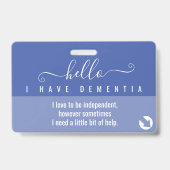 hallo bewustwording omtrent dementie en noodcontac badge (Front)