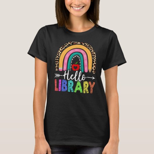 Hallo Bibliotheekleraar Rainbow Leopard Terug naar T-shirt (Voorkant)