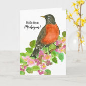 Hallo Bird American Robin Kaart (Gele Bloem)