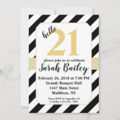 hallo Black en Gold Glitter Birthday Invite Kaart (Voorkant)