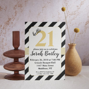 hallo Black en Gold Glitter Birthday Invite Kaart