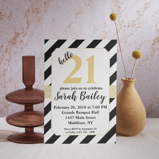 hallo Black en Gold Glitter Birthday Invite Kaart