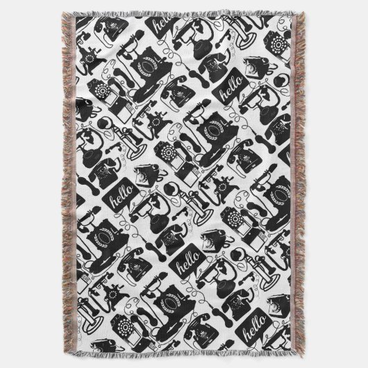 hallo Black White  Telephone Pattern Deken (Voorkant Verticaal)