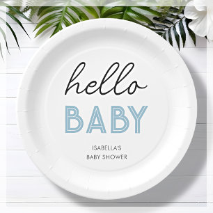 Hallo Blauw Baby   Baby shower papier Bord