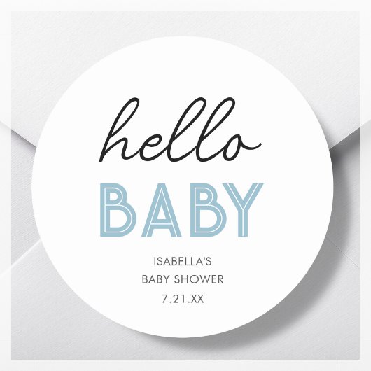 Hallo Blauw Baby | BABY SHOWER Ronde Sticker