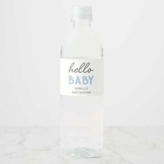 Hallo Blauw Baby | BABY SHOWER Waterfles Etiket (Voorkant)