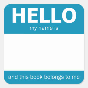 Hallo Blauw "Naam Badge Bookplate Vierkante Sticker