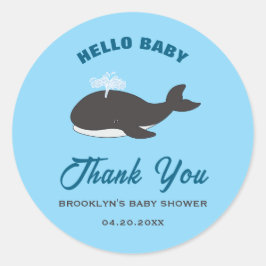 Hallo Blauwe Baby shower grijze walvis onder het Z Ronde Sticker