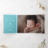 Hallo Blauwe Hart Fotocollage Baby Drieluik Aankondiging (Binnen)