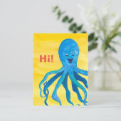 Hallo Blauwe octopus geel Briefkaart (Staand voorkant)